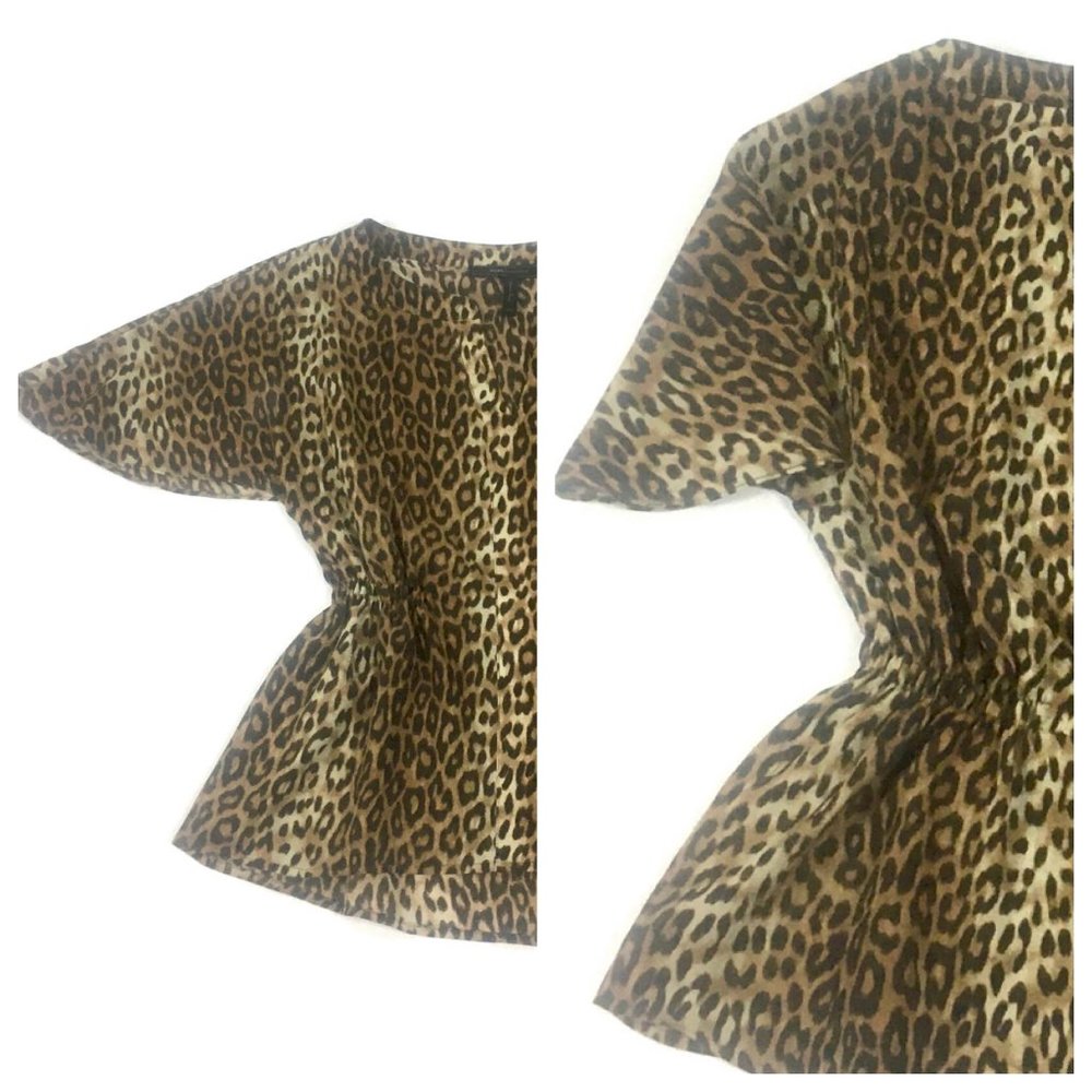 bcbg leopard print peplum top v neck cocoacombo flutter sleeve blouse xxs